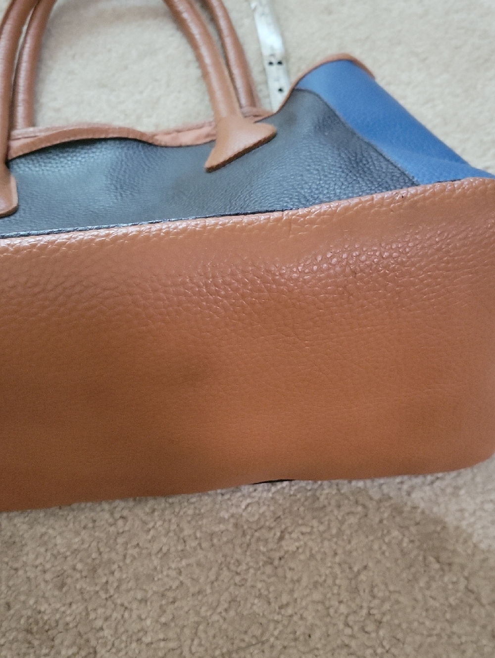 Neiman Marcus Black, Blue & Tan Leather Colorblock Tote - Picture 9 of 10